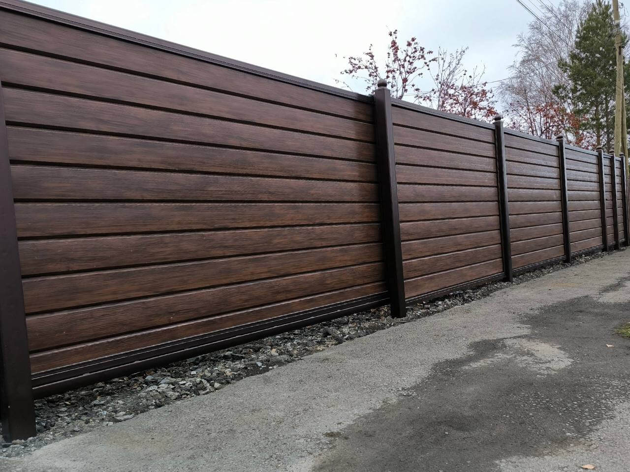 Забор из металлосайдинга Евро-Брус 46м Античное Дерево Принтек фото 5 в Изобильном